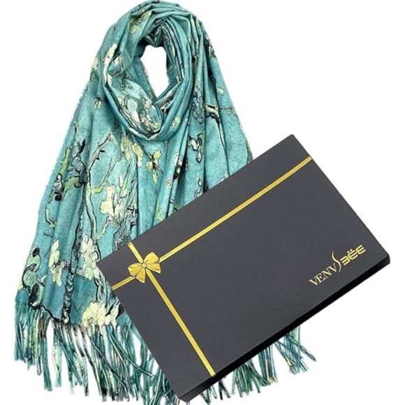 Womens Art Scarf Van Gogh Reversible Soft Cashmere Feel Shawl Wrap Gift Box - Picture 6 of 6